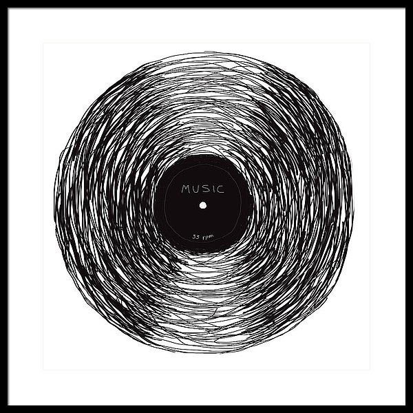 600x600 vinyl record framed print - Vinyl Record Drawing