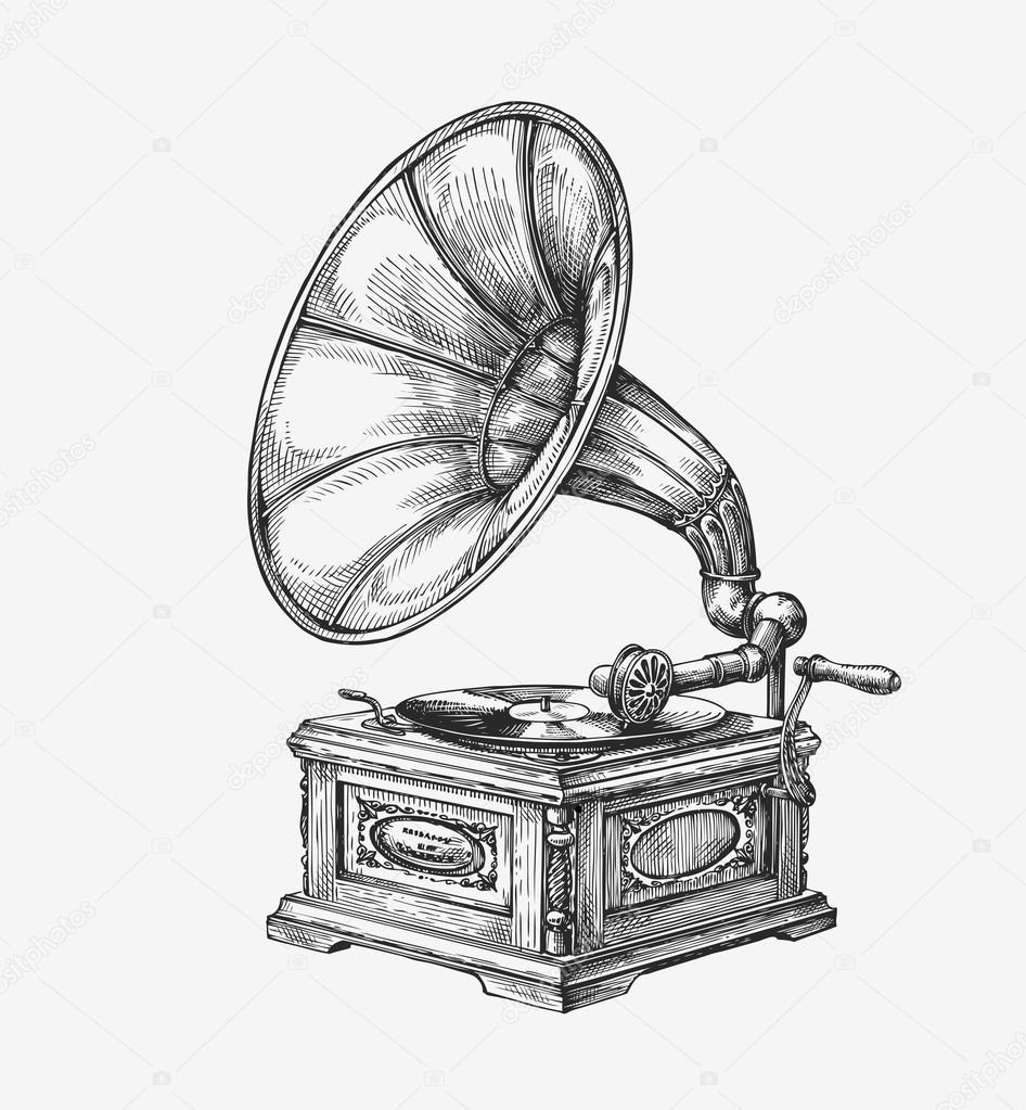 946x1023 gramophone drawing vinyl record player for free download - Vinyl Record Drawing
