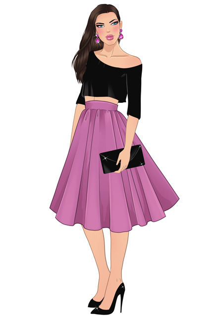 450x636 how to draw a flare skirt i draw fashion - Violet Drawing