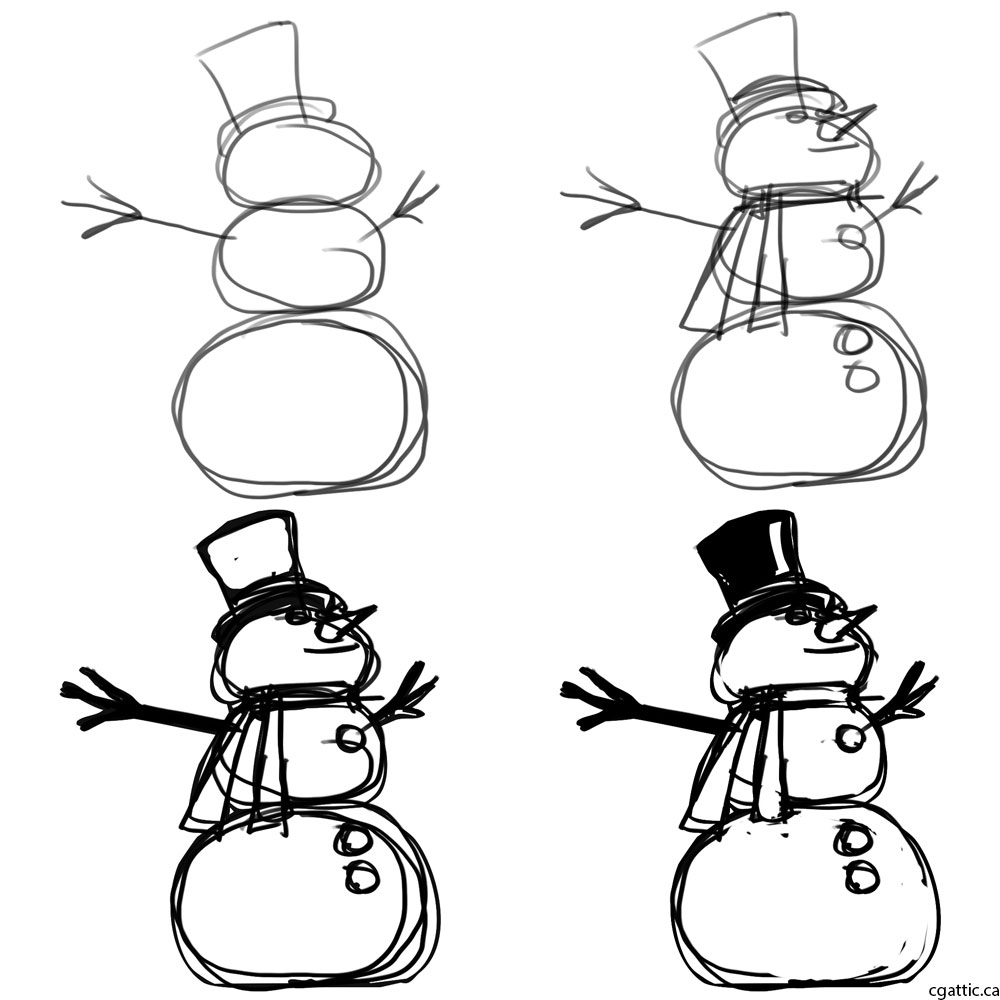 1000x1000 Snowman Cartoon Drawing In Steps With Photoshop - Violin Cartoon Drawing