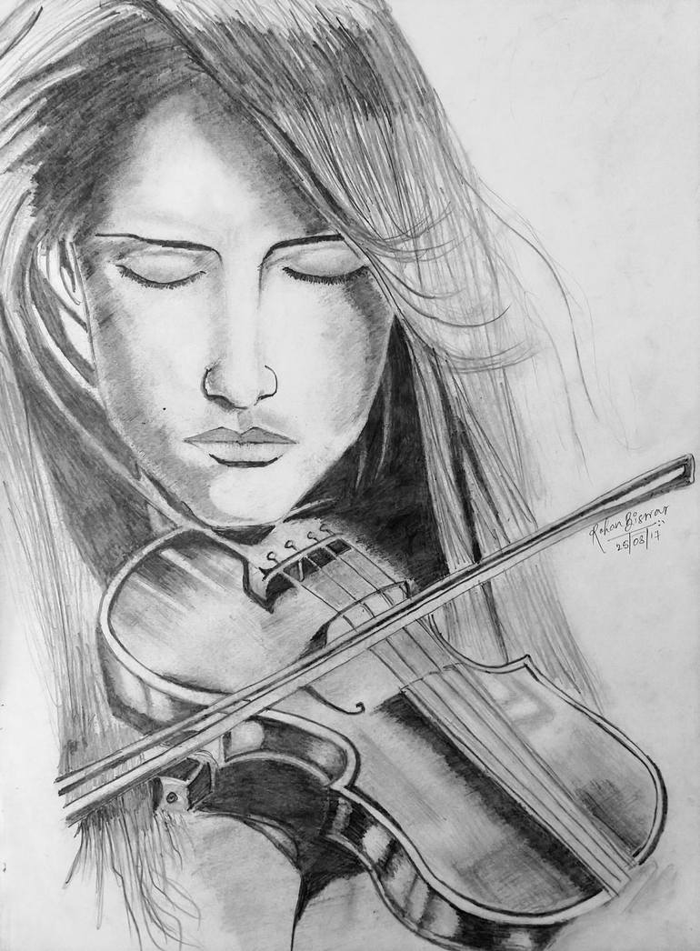 770x1046 Woman Playing Violin Drawing - Violin Drawing