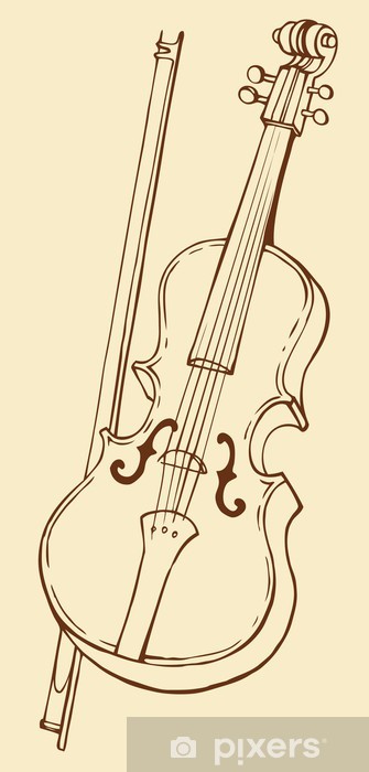 335x700 Vector Line Drawing Of A Violin And Bow Wall Mural We - Violin Line Drawing