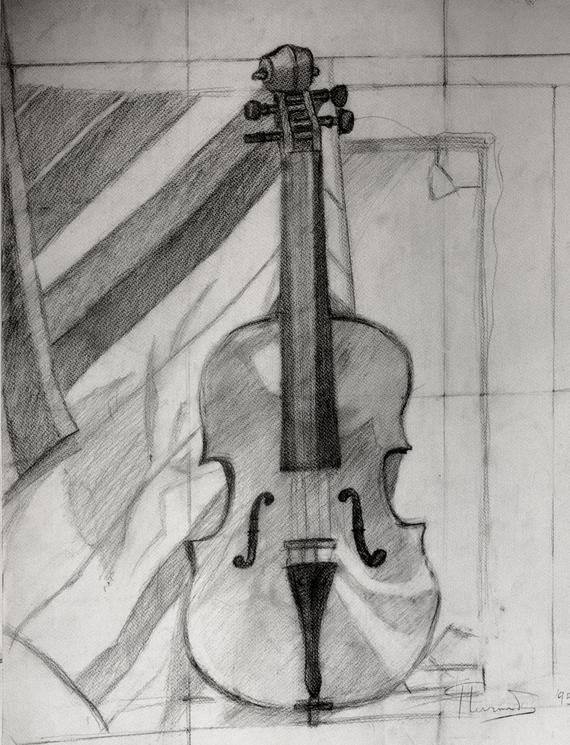 570x745 Violin Still Life Pencil Sketch Study Original Drawing On Etsy - Violin Pencil Drawing