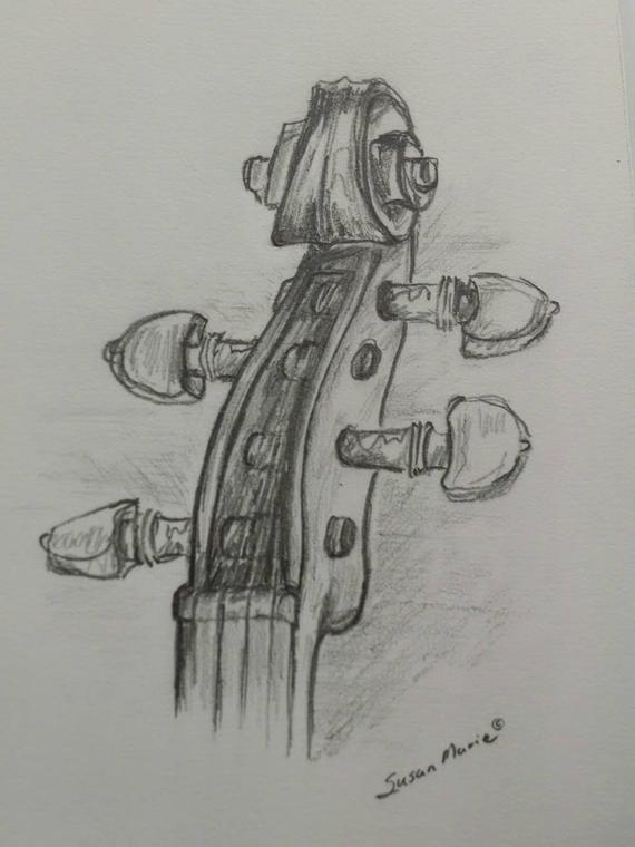 570x760 violin scroll original pencil sketch preliminary sketch etsy - Violin Pencil Drawing