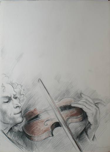 375x517 Violinist Drawing - Violin Pencil Drawing