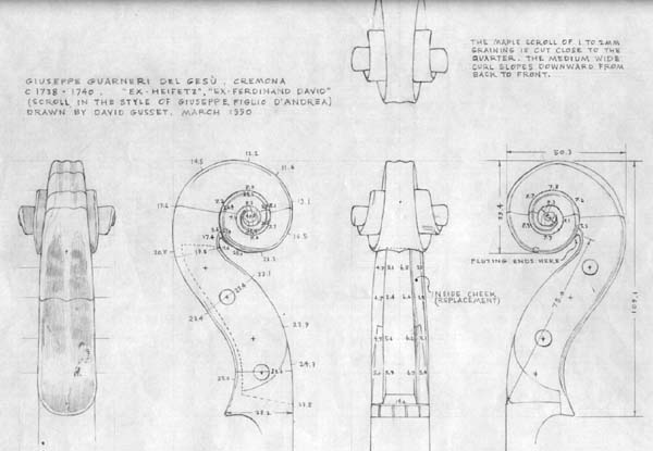 600x415 Studies Of Classic Instruments - Violin Scroll Drawing