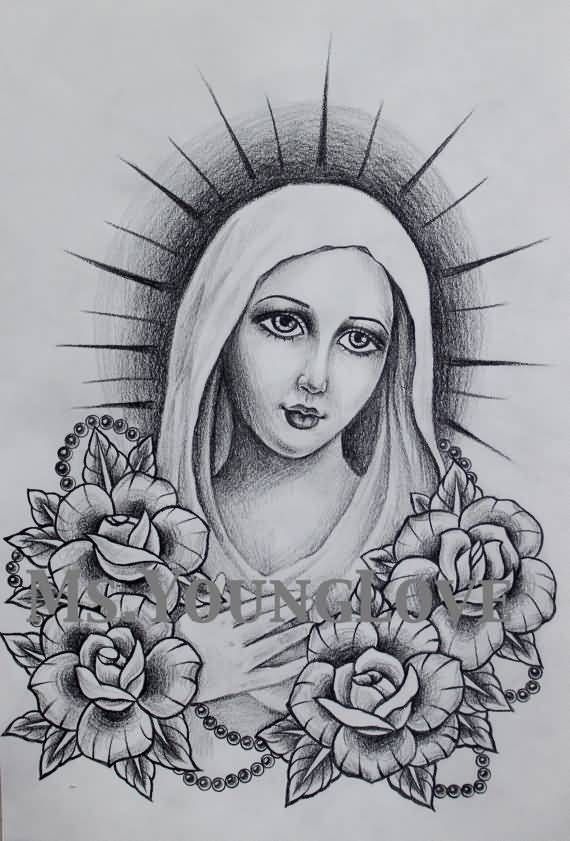 570x841 Use The Roses And Rosary Beads Under My Blessed Mother Tattoo - Vir...