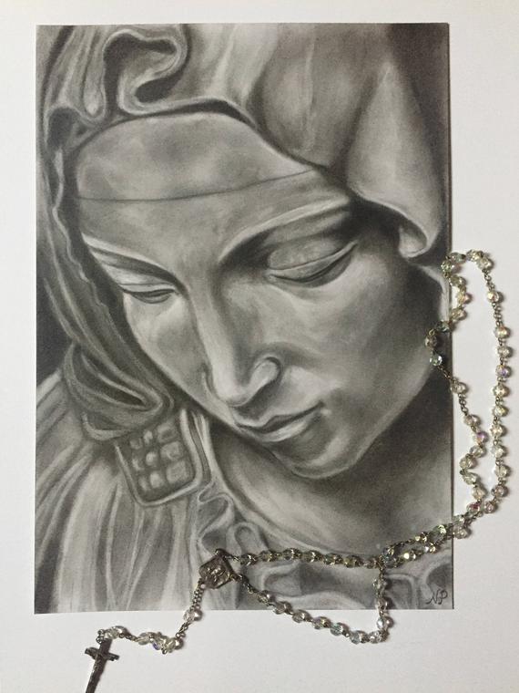 570x760 Virgin Mary Original Pencil Drawing Catholic Wall Art Etsy - Virgin Mary Drawings