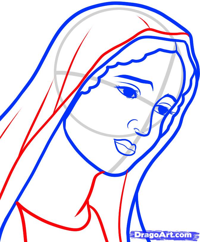672x813 how to draw mary, virgin mary, step - Virgin Mary Drawings