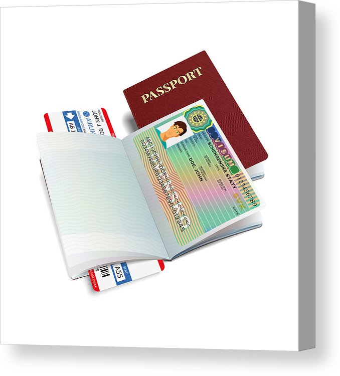 678x750 vector international passport with slovakia visa canvas print - Visa Drawing
