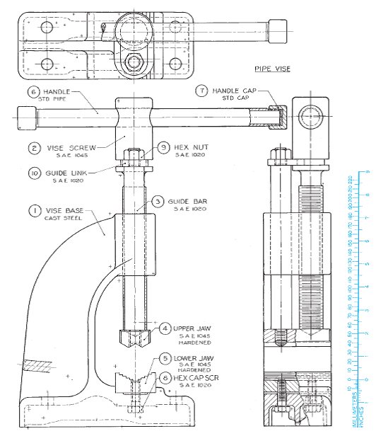 532x616 solved for the pipe vise, draw the following - Vise Drawing