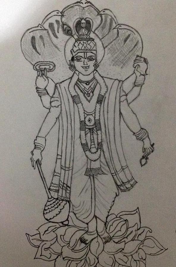 592x900 Lord Vishnu Drawing - Vishnu Drawing