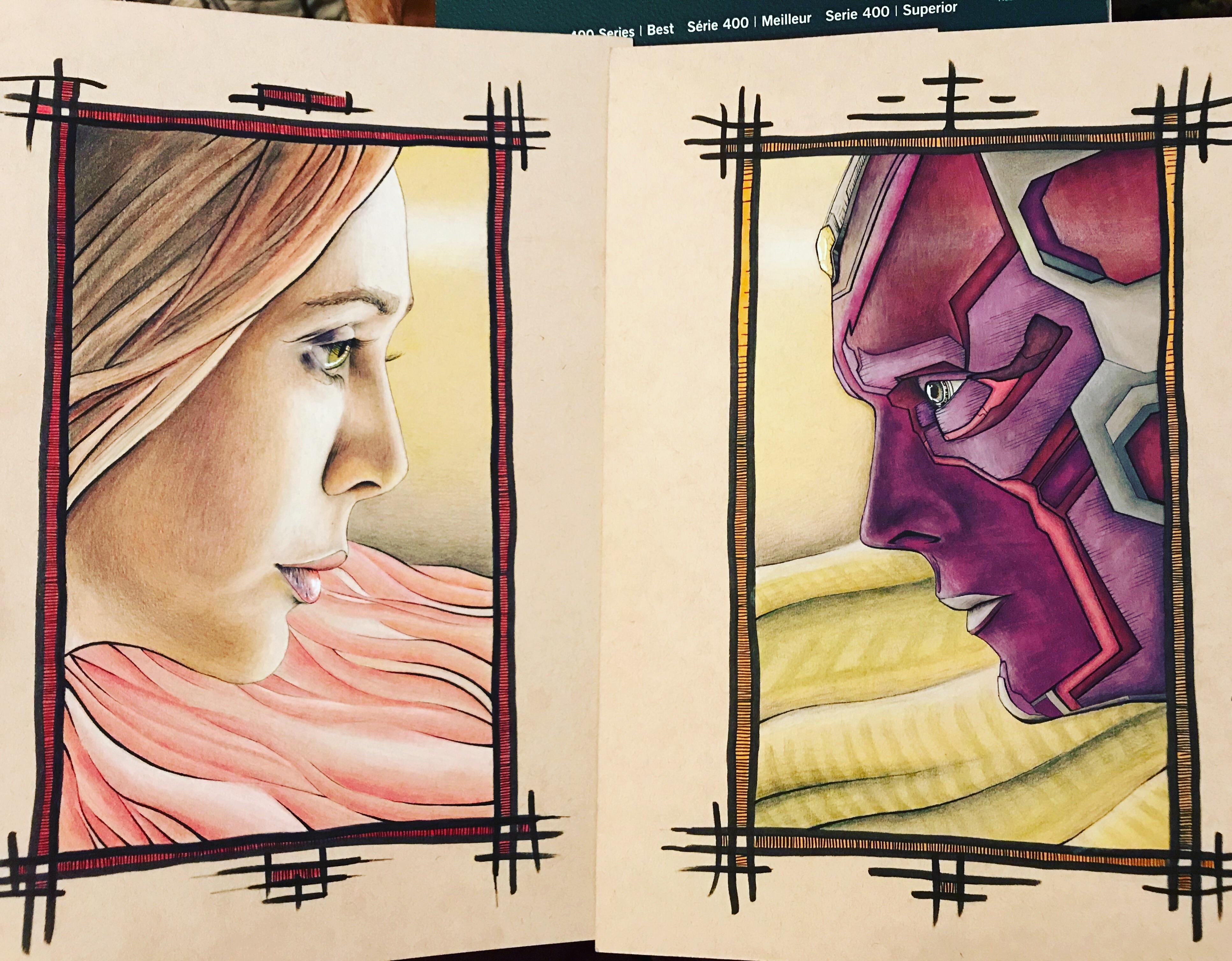 3867x3018 my vision and scarlet witch drawings, thought this sub would enjoy - Vision Drawing