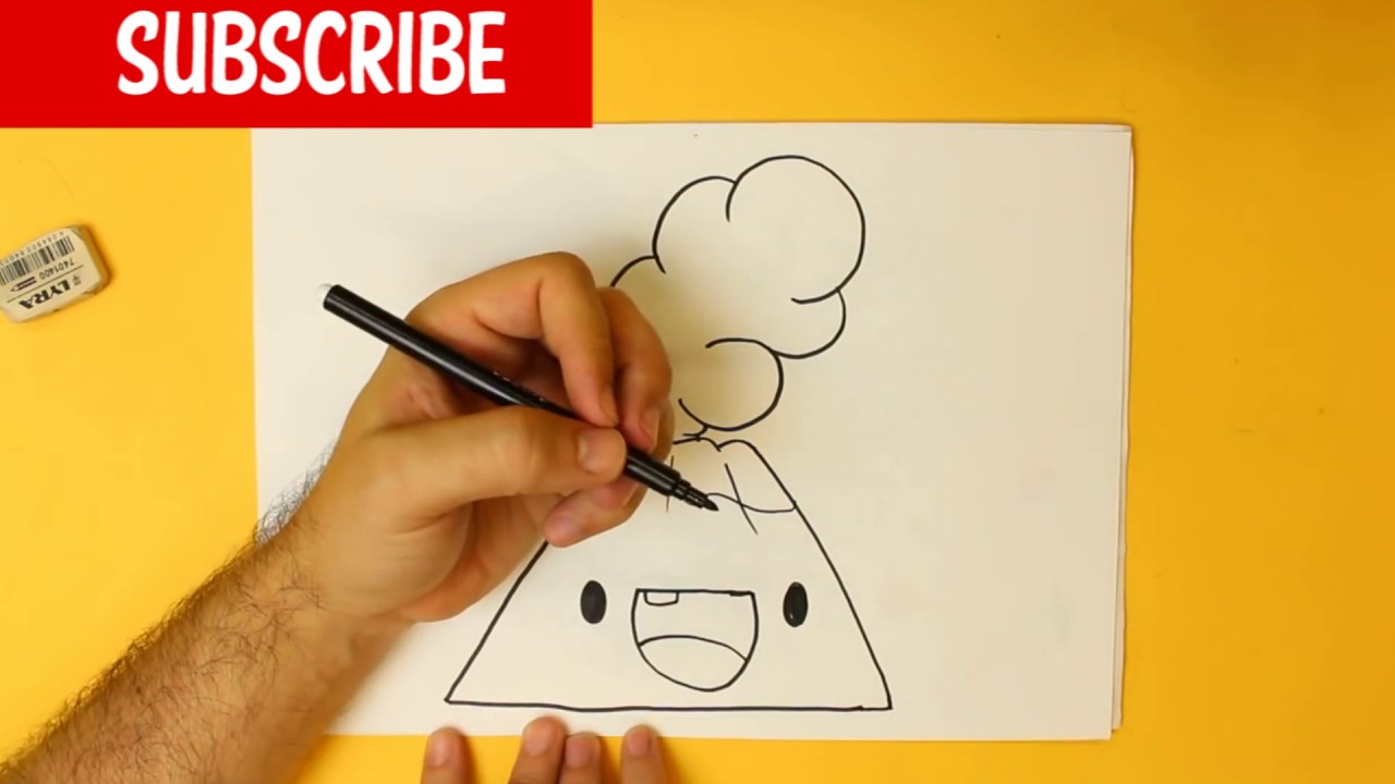 1280x720 how to draw a volcano cute, easy step - Volcano Cartoon Drawing