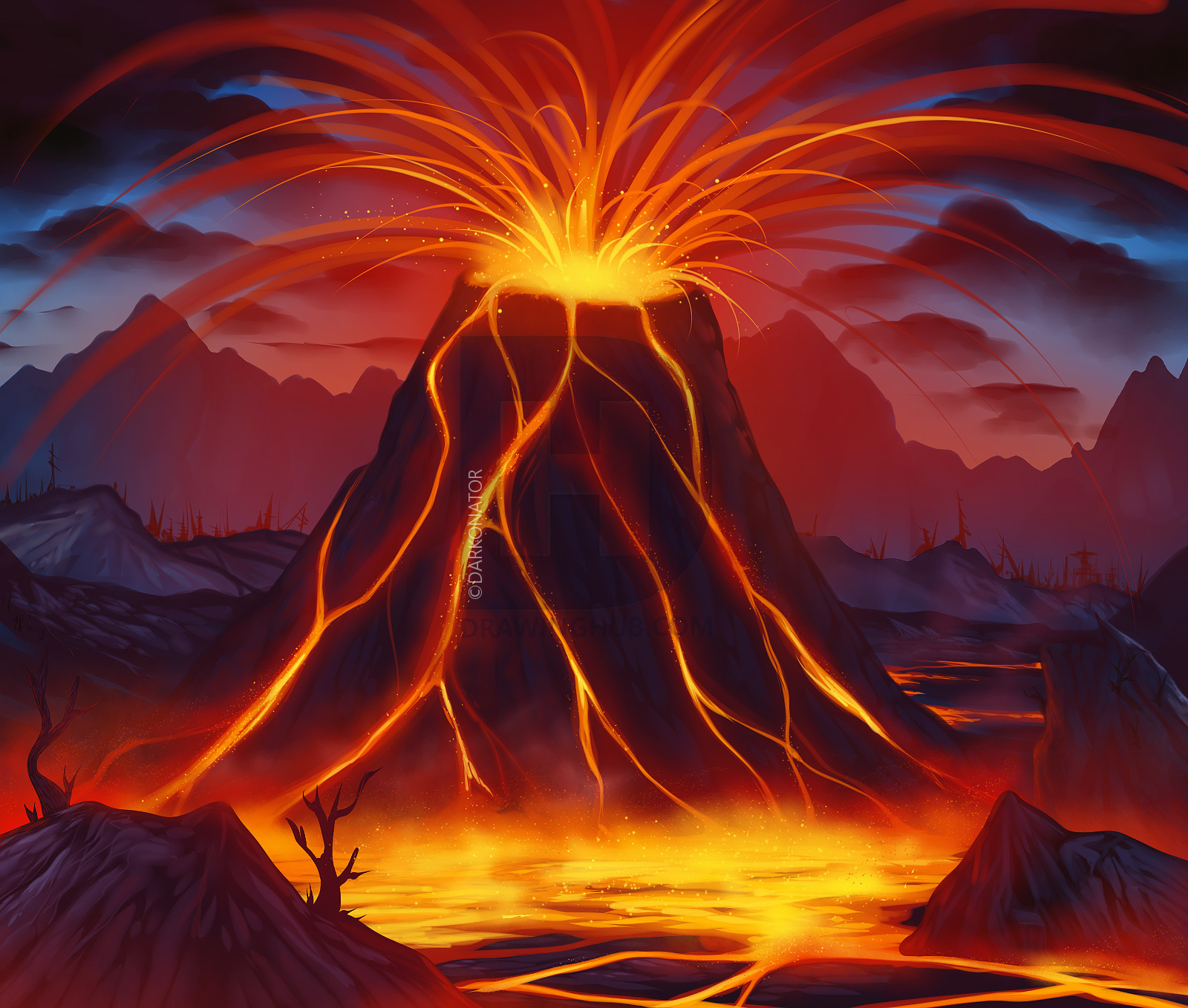 1600x1358 How To Draw A Supervolcano, Supervolcano, Step - Volcano Drawing