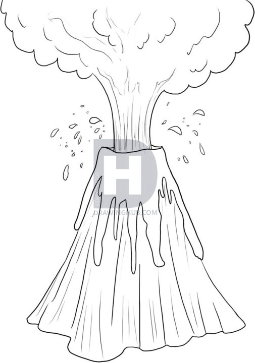 505x720 How To Draw A Volcano, Step - Volcano Drawing Pictures