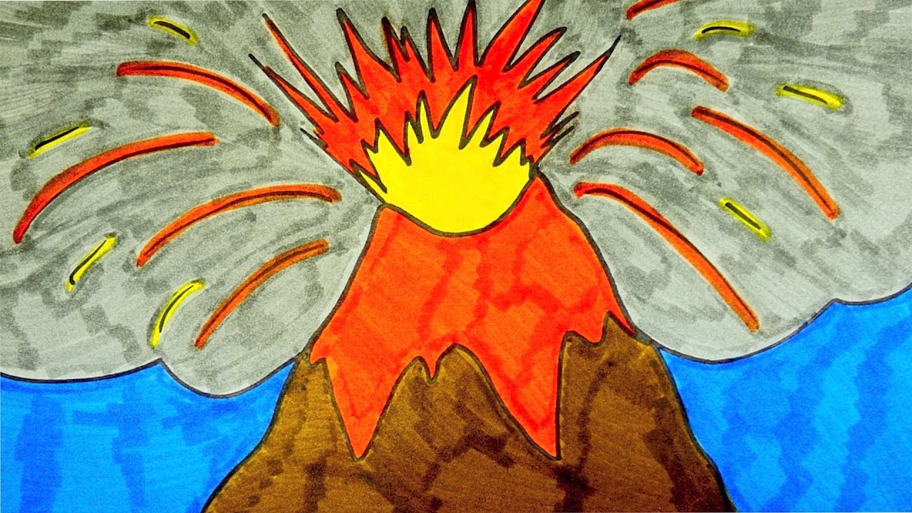 1280x720 How To Draw A Volcano Kids Coloring Video - Volcano Drawing Pictures