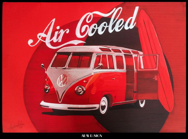 794x588 car drawing painting volkswagen bus air cooled edition etsy - Volkswagen Bus Drawing
