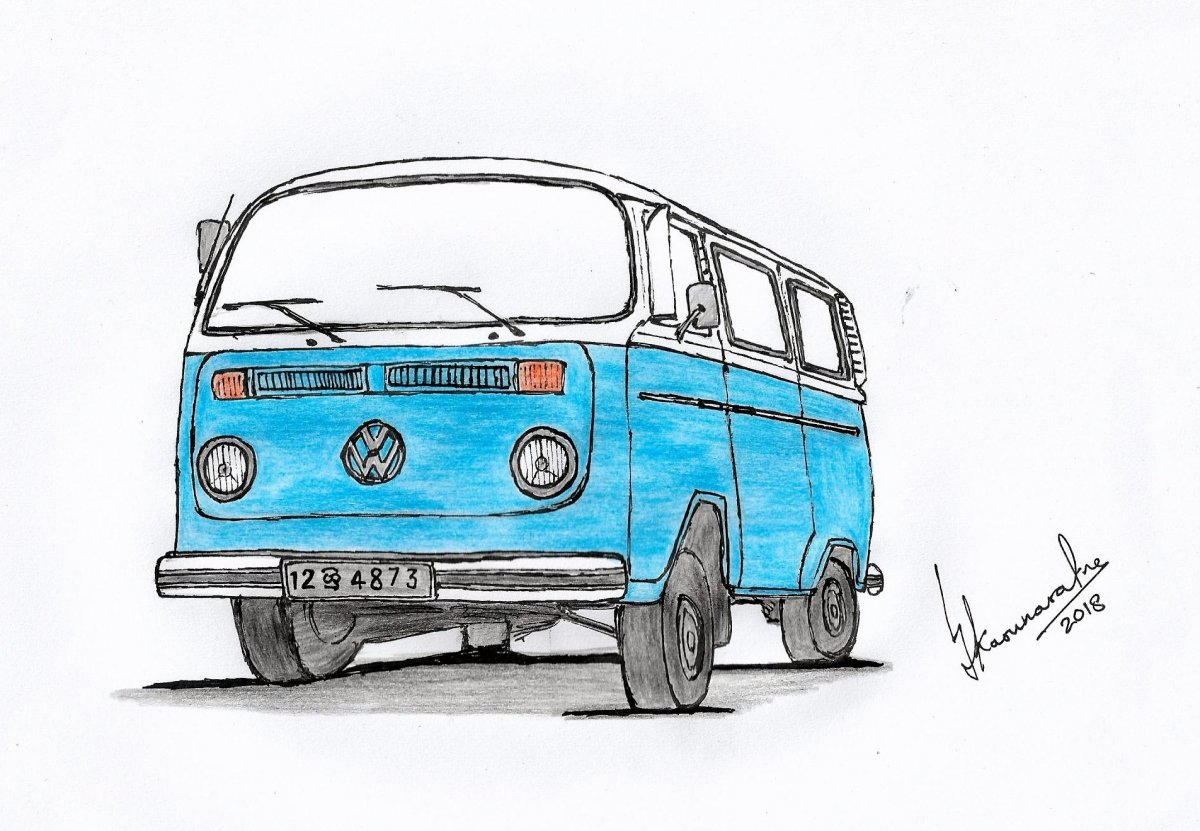 Volkswagen Bus Drawing at PaintingValley.com | Explore collection of