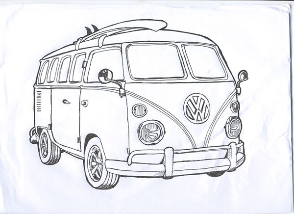 600x436 draw drawings, surf drawing, vw bus - Volkswagen Drawing