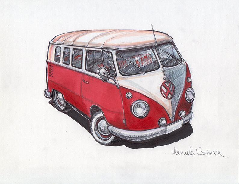 794x611 volkswagen bus art print old vw camper van drawing poster wall etsy - Volkswagen Drawing