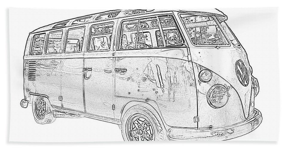 967x500 volkswagen bus black and white pencil drawing beach towel - Volkswagen Drawing