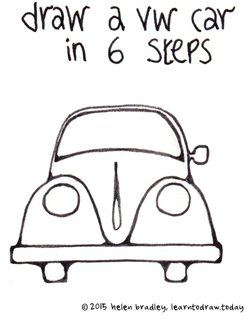 500x634 Draw A Vw Beetle Car In Steps Learn To Draw - Volkswagen Drawing