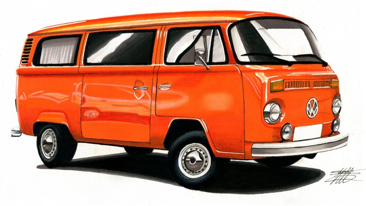 1280x720 Car Drawing - Volkswagen Van Drawing