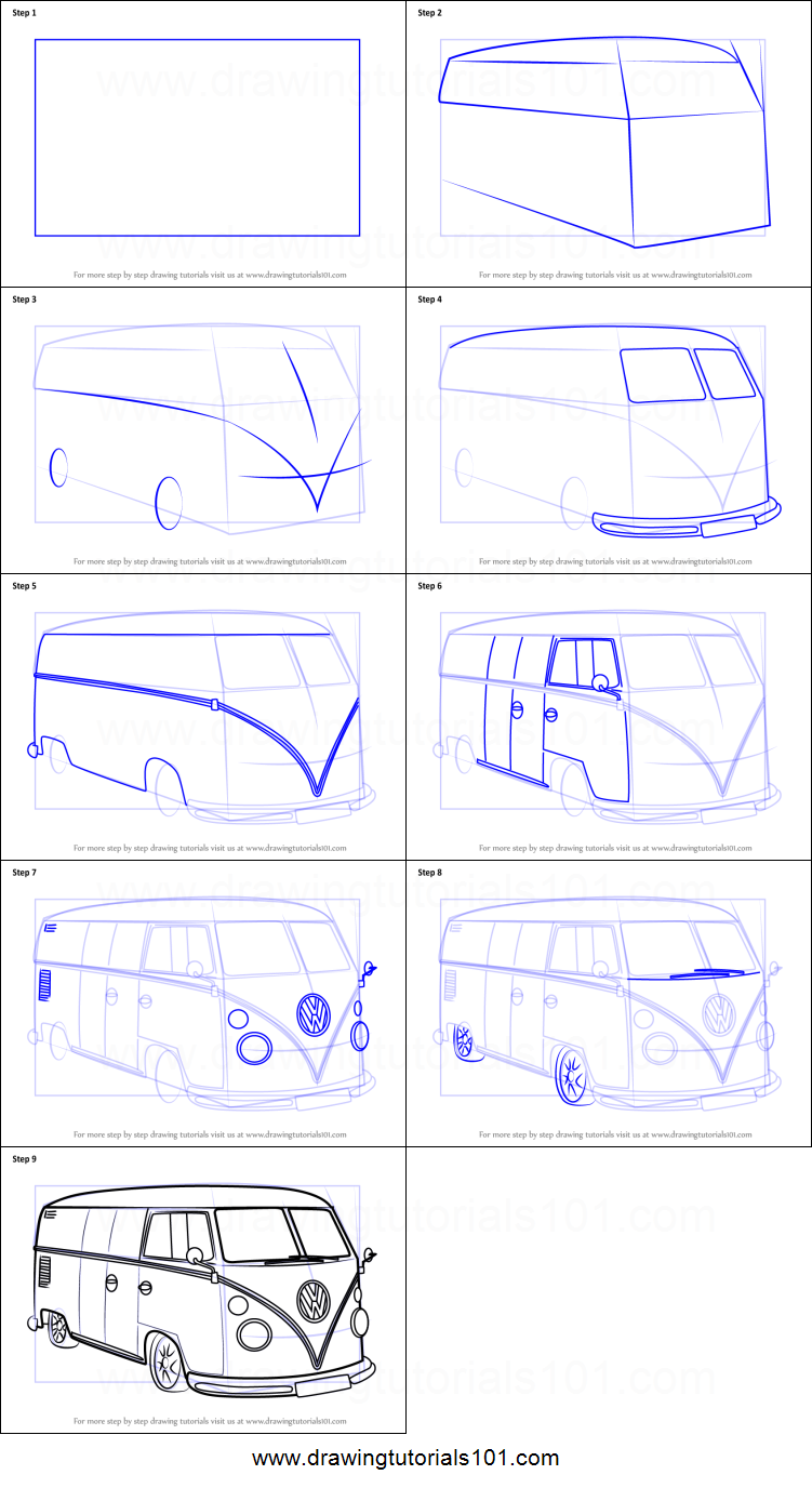 751x1376 how to draw volkswagen van printable step - Volkswagen Van Drawing