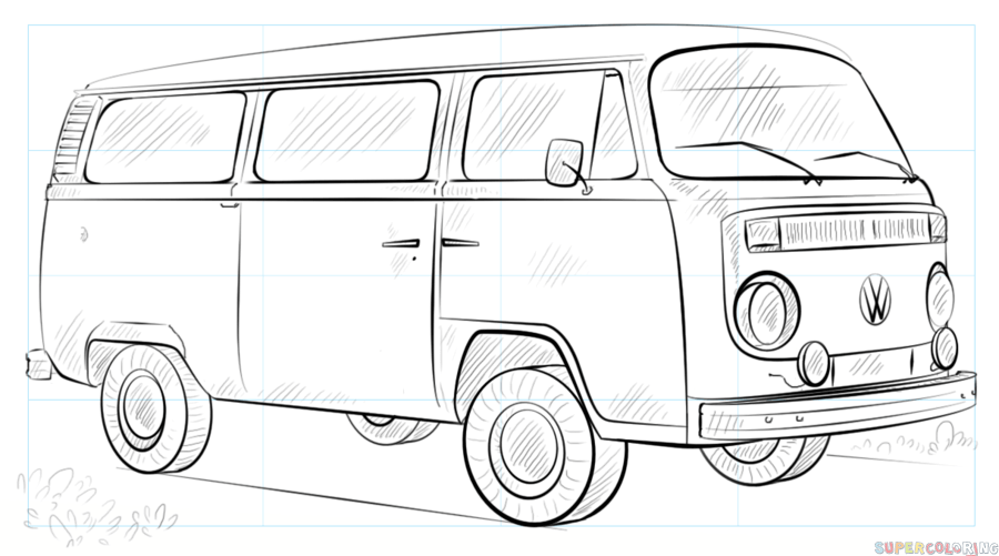 900x501 How To Draw A Vw Bus Step - Volkswagen Van Drawing