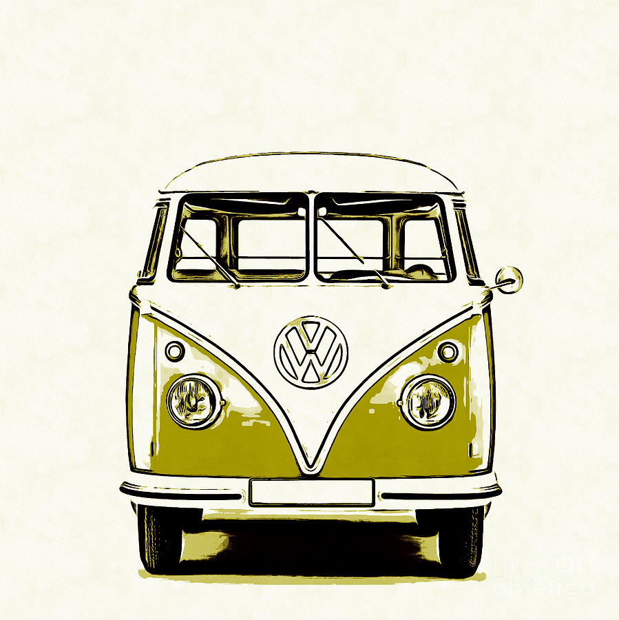 899x900 Vw Van Graphic Artwork Yellow Painting - Volkswagen Van Drawing
