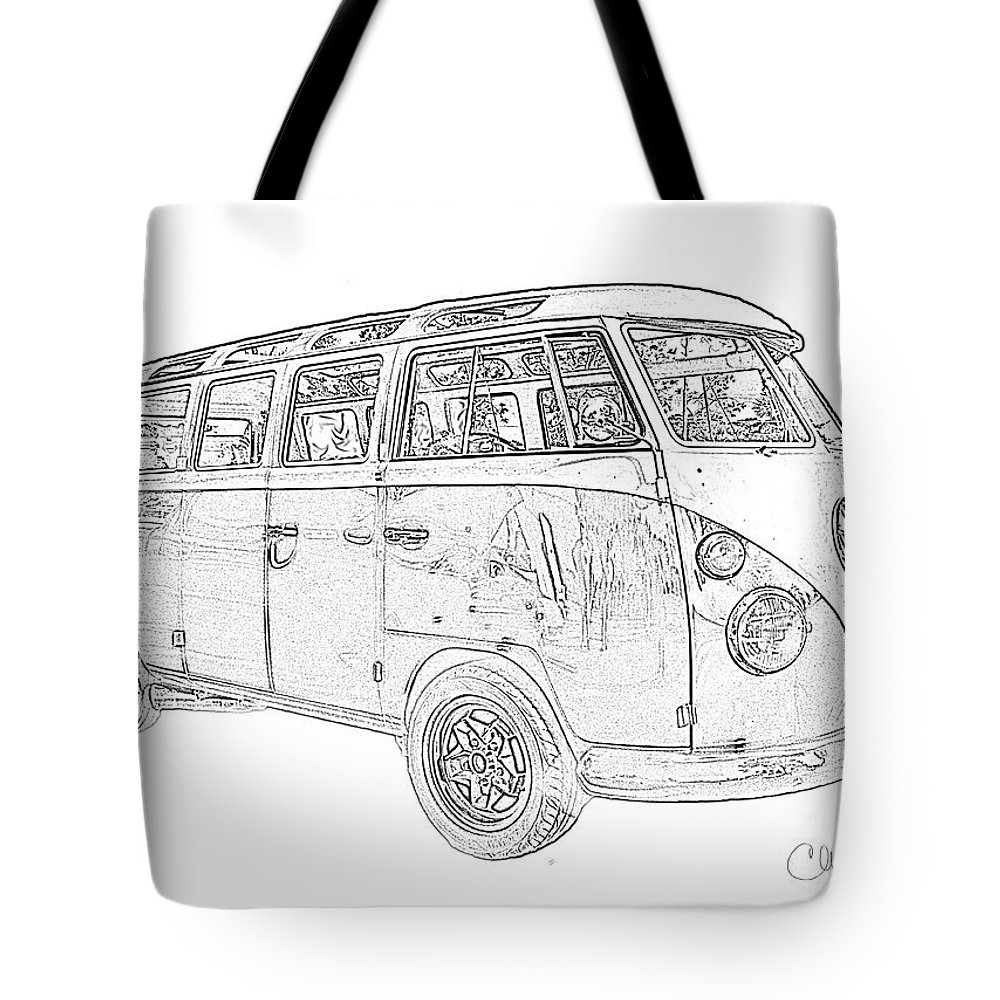 1000x1000 volkswagen bus black and white pencil drawing tote bag - Volkswagen Van Drawing