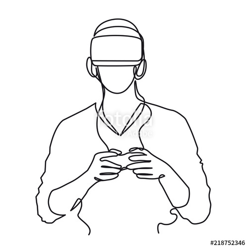 500x500 continuous one line drawing man in glasses device virtual reality - Vr Drawing