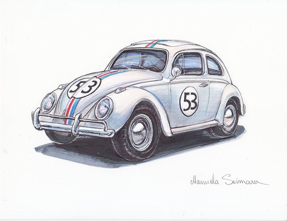 570x439 volkswagen beetle drawing herbie fully loaded art print etsy - Vw Beetle Drawing