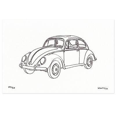 400x400 Volkswagen Beetle Vw Type Original Drawing Classic Car Art - Vw Beetle Drawing