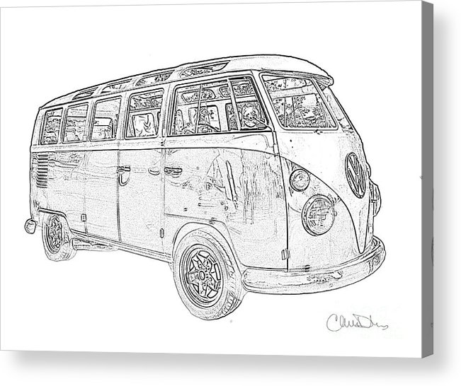 651x546 Volkswagen Bus Black And White Pencil Drawing Acrylic Print - Vw Bus Drawing