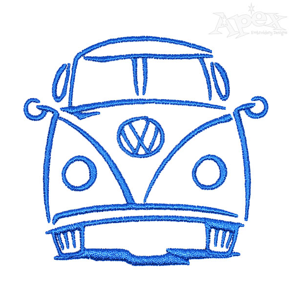 600x600 Bus Embroidery Design - Vw Bus Line Drawing