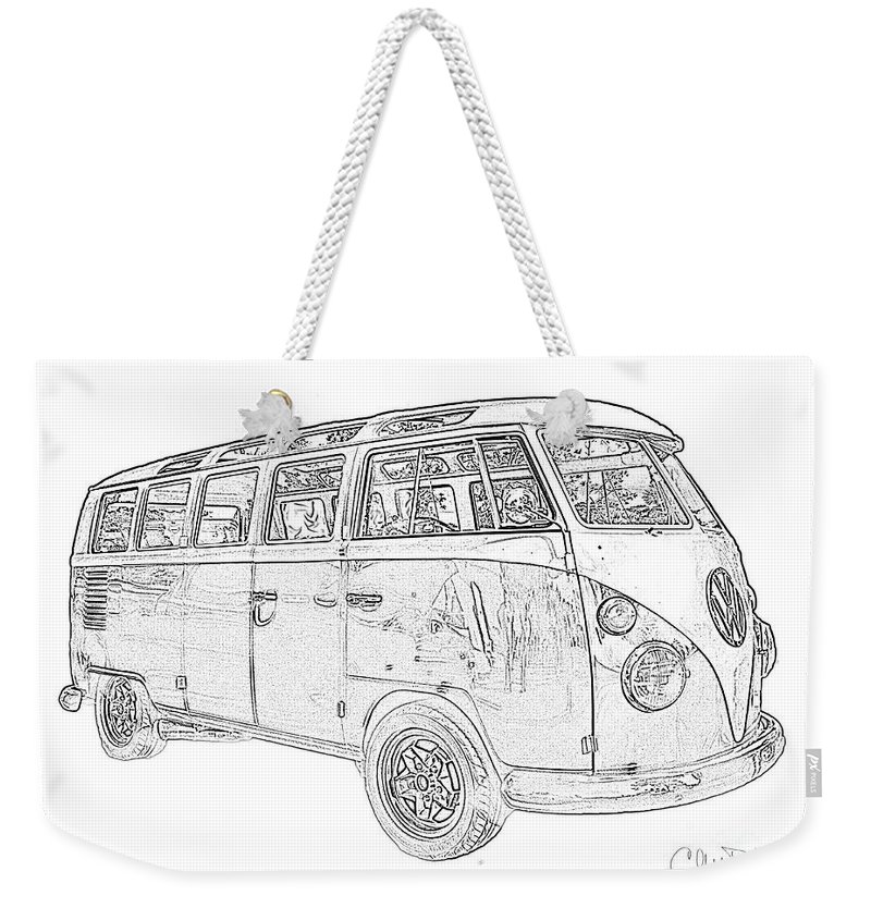 800x845 Volkswagen Bus Black And White Pencil Drawing Weekender Tote - Vw Bus Line Drawing