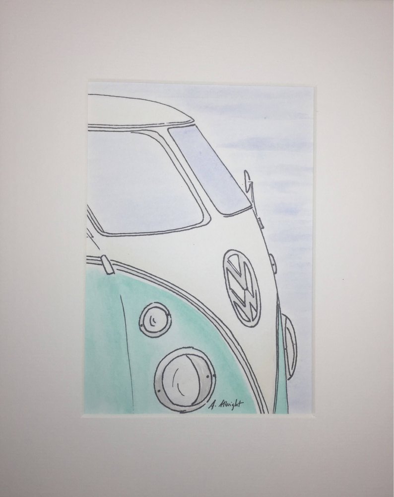 794x1000 Vw Bus Original Painting Retro Vw Wall Art Vintage Vw Bus Etsy - Vw Bus Line Drawing