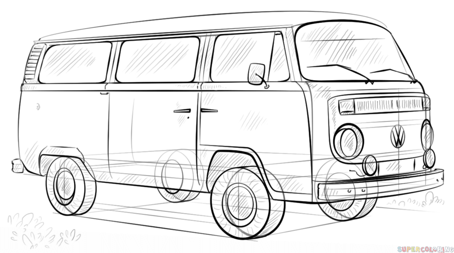 900x501 Bus Drawing Hippie For Free Download - Vw Bus Line Drawing