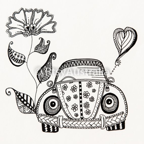 570x570 Vw Drawing Zentangle Beetle Pen And Ink Digital Download Etsy - Vw Drawing