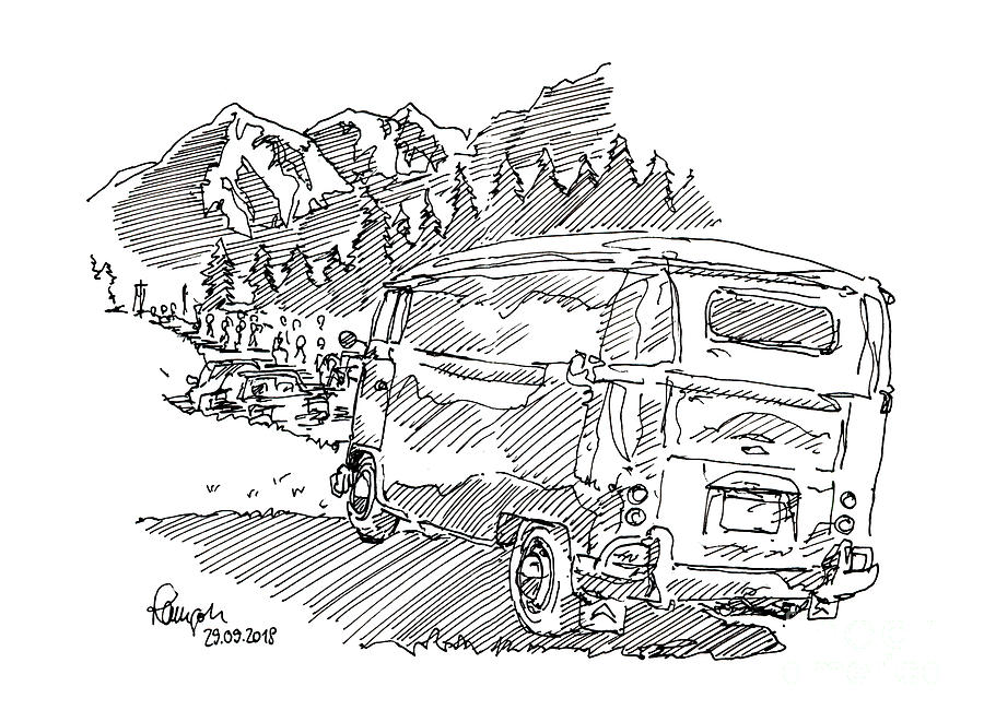 900x661 vw bus mountains rossfeld hill climb race ink drawing drawing - Vw Drawing