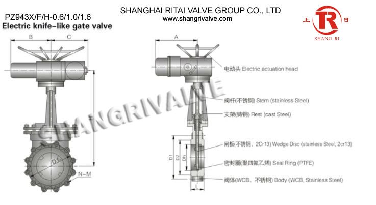 737x403 electric knife wafer type gate valve drawing china - Wafer Drawing