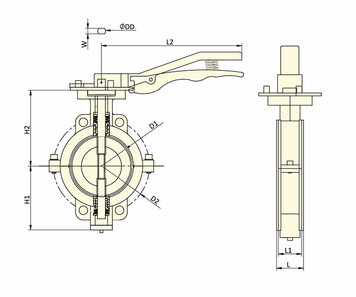 719x600 wafer lined lever operated butterfly valves on tvi - Wafer Drawing