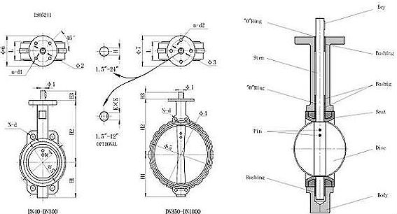 567x306 wafer type centerline butterfly valve - Wafer Drawing