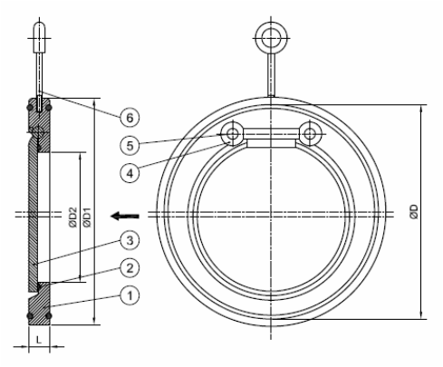 489x405 wafer type swing check valves - Wafer Drawing