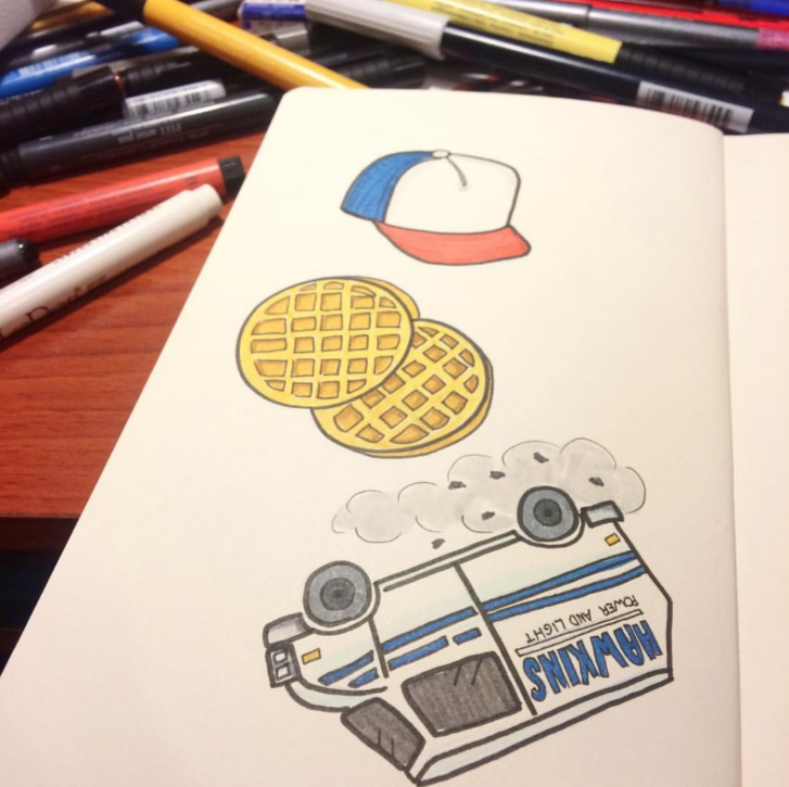 727x725 sticker doodles, breakfast doodle, waffle drawing art showcase - Waffle Drawing