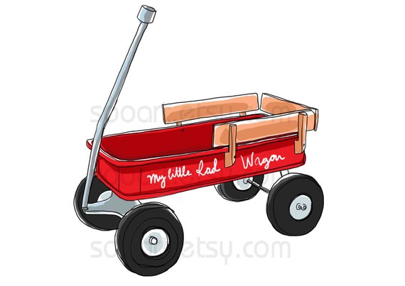 570x403 red wagon vintage toy original illustrate drawing print etsy - Wagon Drawing