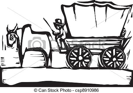 450x315 covered wagon western woodcut style image of a covered wagon and ox - Wagon Drawing