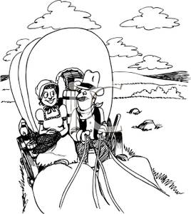 268x300 pioneers driving a wagon train - Wagon Train Drawing